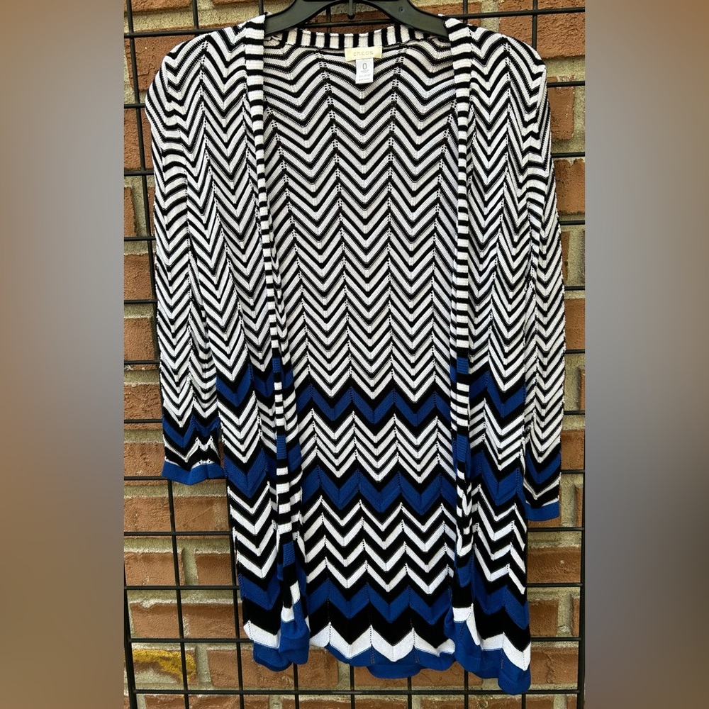 Chico's Black and Blue Chevron Cardigan